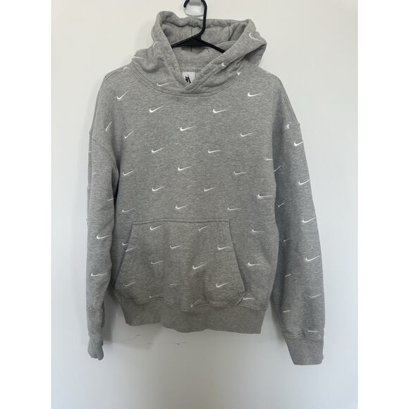 Nike All Over Swoosh Hoodie Logo Hoodie Grey Heather White CJ8907 050 Size Small - Picture 1 of 4